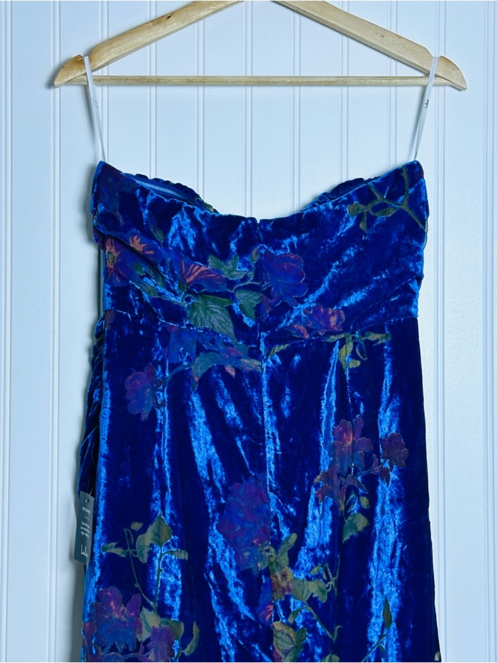 Lulu's Exquisite Blue Floral Burnout Velvet Strapless Maxi Dress M NWT NightOut - Picture 13 of 15